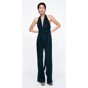 Zara green velvet jumpsuit Clearance